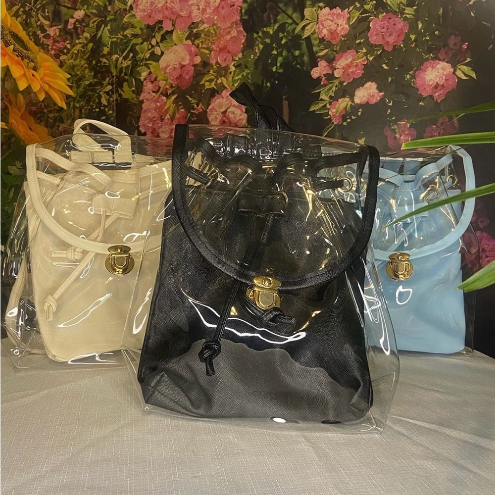 Transparent Black Backpack with Gold Accents
